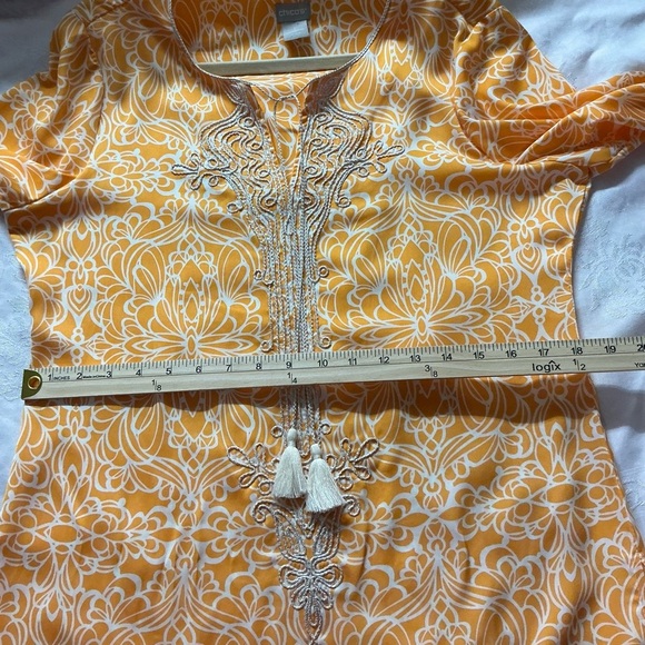 Chico's Orange Graphic Tunic with 3/4 Sleeves - Picture 8 of 9